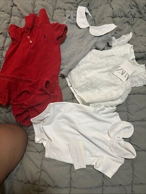 Ralph Lauren Red Polo Dress with White and Gray Baby Tops